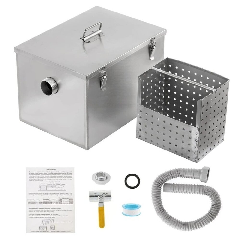 8lbs Commercial Grease Trap Stainless Steel Side Inlet Oil Water Separator